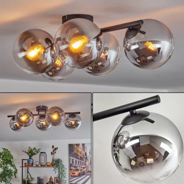 hofstein Gastor Plafonnier, Boule lumineuse Chrome, Clair, Fumé, 5 lumières* Lampes Modernes