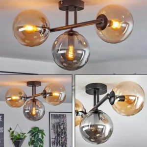 hofstein Gastor Plafonnier, Boule lumineuse Ambre, Fumé, 3 lumières* Lampes Modernes