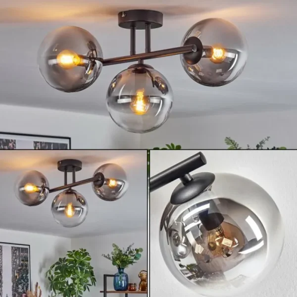 hofstein Gastor Plafonnier, Boule lumineuse Clair, Fumé, 3 lumières* Lampes Modernes