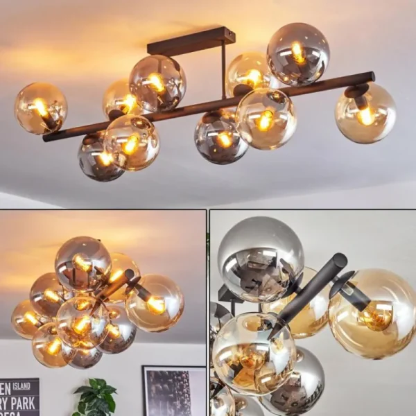 hofstein Gastor Plafonnier, Boule lumineuse Ambre, Fumé, 10 lumières* Lampes Modernes