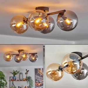 hofstein Gastor Plafonnier, Boule lumineuse Ambre, Fumé, 4 lumières* Lampes Modernes