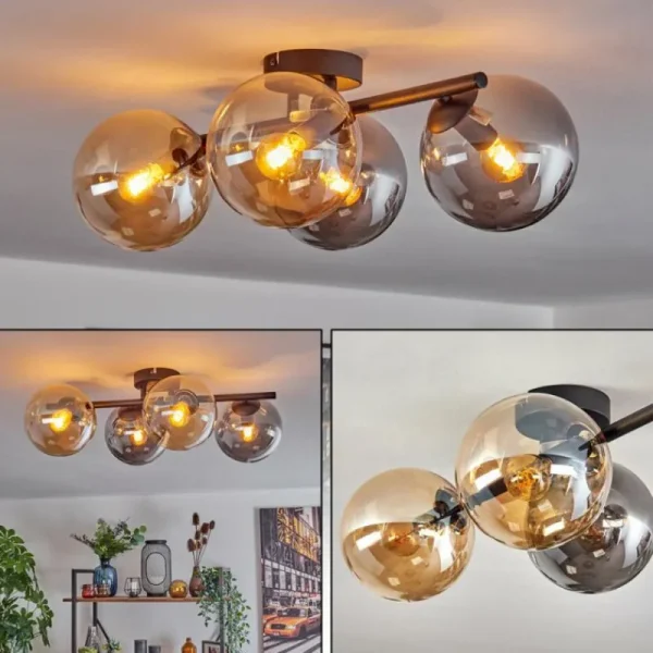 hofstein Gastor Plafonnier, Boule lumineuse Ambre, Fumé, 4 lumières* Lampes Modernes