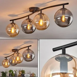 hofstein Gastor Plafonnier, Boule lumineuse Ambre, Fumé, 4 lumières* Lampes Modernes