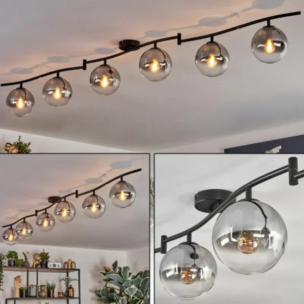 hofstein Gastor Plafonnier, Boule lumineuse Chrome, Clair, Fumé, 6 lumières* Lampes Modernes