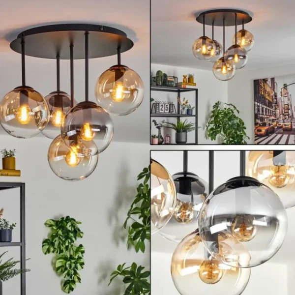 hofstein Gastor Plafonnier, Boule lumineuse 45 cm Ambre, Clair, Fumé, 5 lumières* Lampes Modernes
