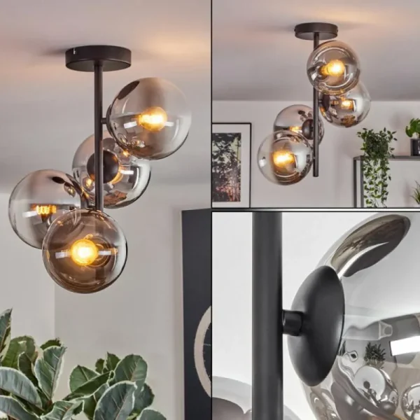 hofstein Gastor Plafonnier, Boule lumineuse Chrome, Clair, Fumé, 4 lumières* Lampes Modernes