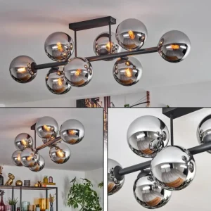 hofstein Gastor Plafonnier, Boule lumineuse Chrome, Fumé, 8 lumières* Lampes Modernes