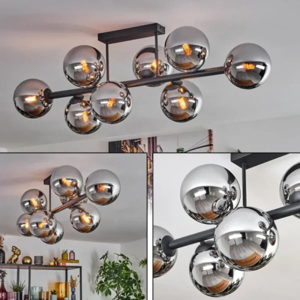 hofstein Gastor Plafonnier, Boule lumineuse Chrome, Fumé, 8 lumières* Lampes Modernes