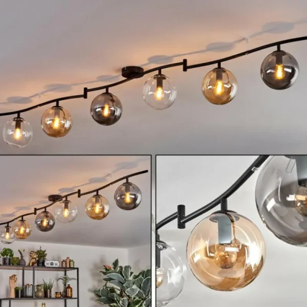 hofstein Gastor Plafonnier, Boule lumineuse Ambre, Clair, Fumé, 6 lumières* Lampes Modernes