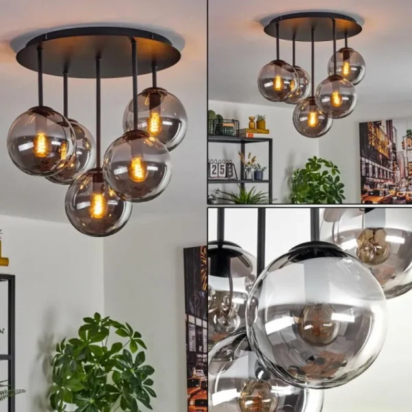 hofstein Gastor Plafonnier, Boule lumineuse 45 cm Fumé, 5 lumières* Lampes Modernes