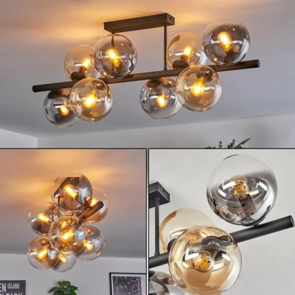 hofstein Gastor Plafonnier, Boule lumineuse Ambre, Clair, Fumé, 8 lumières* Lampes Modernes