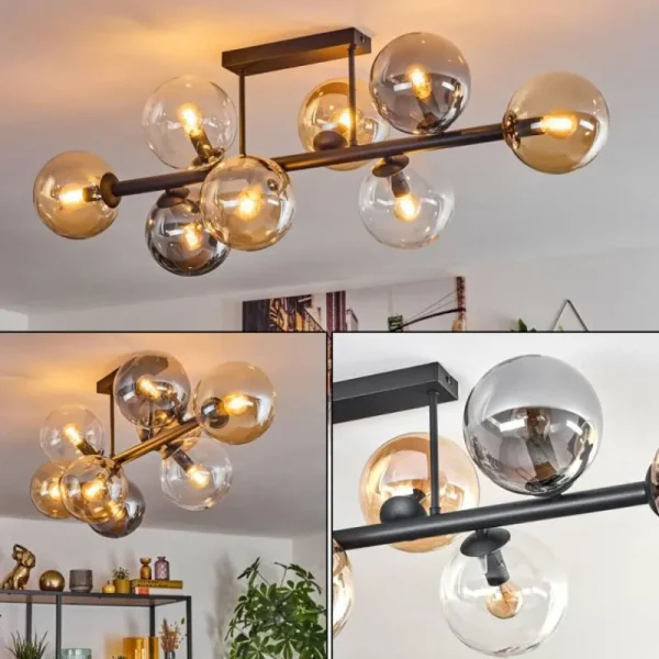 hofstein Gastor Plafonnier, Boule lumineuse Ambre, Clair, Fumé, 8 lumières* Lampes Modernes