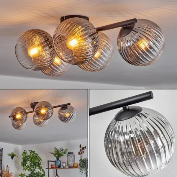 hofstein Gastor Plafonnier, Boule lumineuse Clair, Fumé, 5 lumières* Lampes Modernes