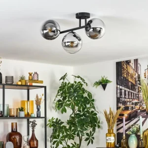 hofstein Gastor Plafonnier, Boule lumineuse Chrome, Clair, Fumé, 3 lumières* Lampes Modernes