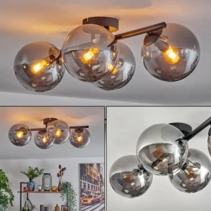 hofstein Gastor Plafonnier, Boule lumineuse Chrome, Fumé, 4 lumières* Lampes Modernes