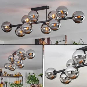 hofstein Gastor Plafonnier, Boule lumineuse Chrome, Fumé, 10 lumières* Lampes Modernes