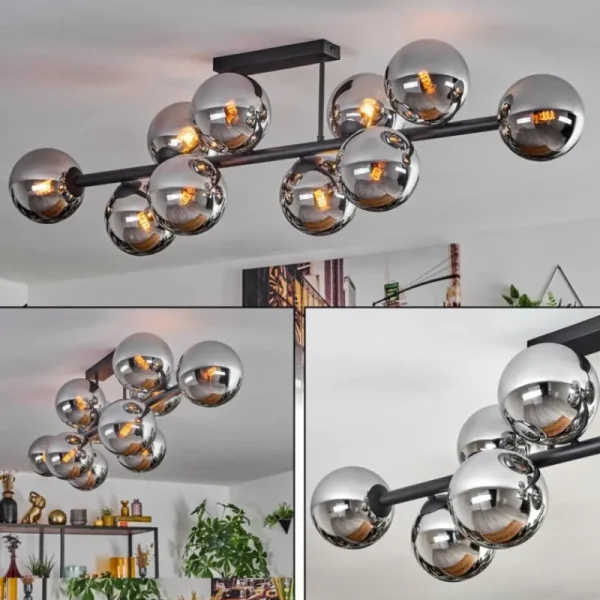 hofstein Gastor Plafonnier, Boule lumineuse Chrome, Fumé, 10 lumières* Lampes Modernes