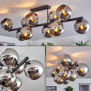hofstein Gastor Plafonnier, Boule lumineuse Chrome, Fumé, 10 lumières* Lampes Modernes