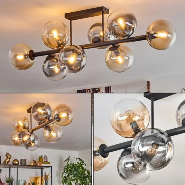 hofstein Gastor Plafonnier, Boule lumineuse Ambre, Clair, Fumé, 8 lumières* Lampes Modernes