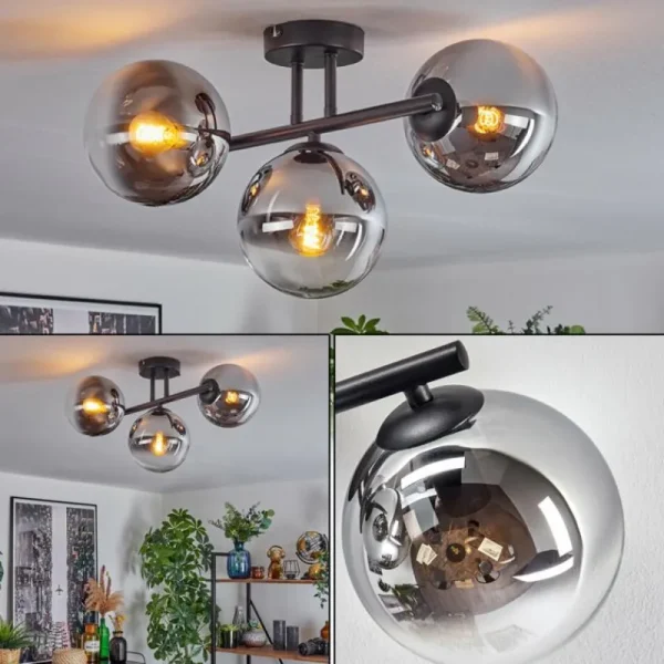 hofstein Gastor Plafonnier, Boule lumineuse Chrome, Clair, Fumé, 3 lumières* Lampes Modernes