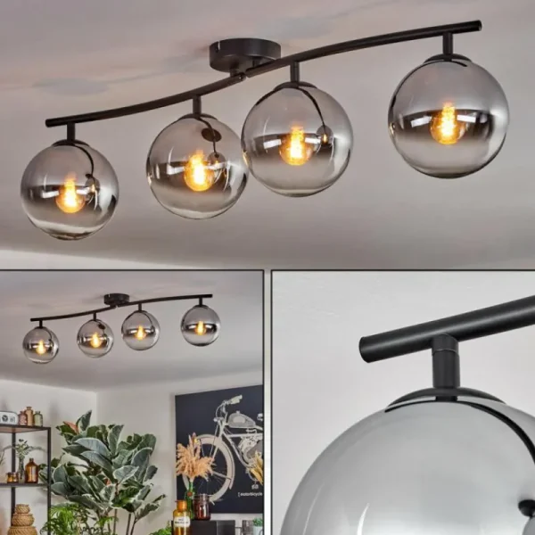 hofstein Gastor Plafonnier, Boule lumineuse Chrome, Clair, Fumé, 4 lumières* Lampes Modernes