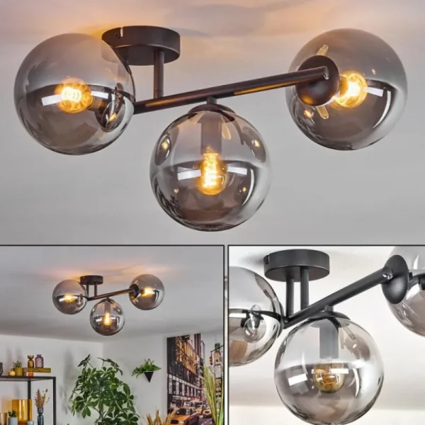 hofstein Gastor Plafonnier, Boule lumineuse Fumé, 3 lumières* Lampes Modernes