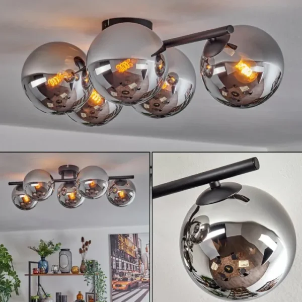 hofstein Gastor Plafonnier, Boule lumineuse Chrome, Fumé, 5 lumières* Lampes Modernes