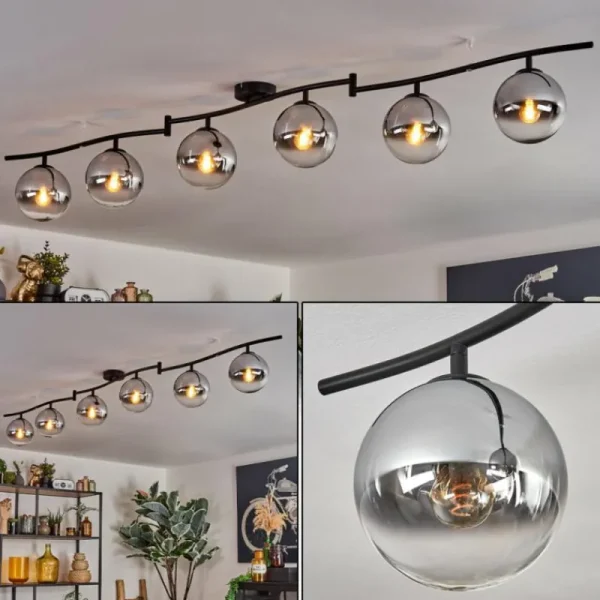 hofstein Gastor Plafonnier, Boule lumineuse Chrome, Clair, Fumé, 6 lumières* Lampes Modernes