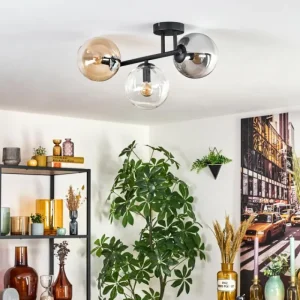 hofstein Gastor Plafonnier, Boule lumineuse Ambre, Clair, Fumé, 3 lumières* Lampes Modernes