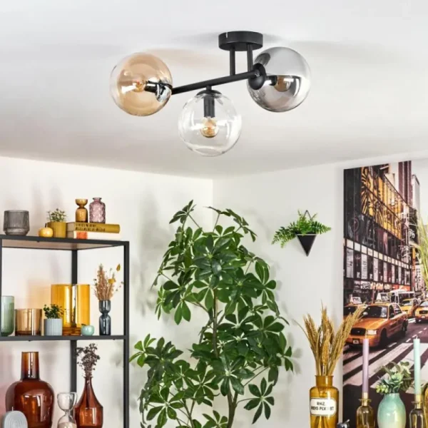 hofstein Gastor Plafonnier, Boule lumineuse Ambre, Clair, Fumé, 3 lumières* Lampes Modernes