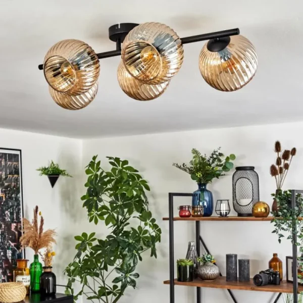 hofstein Gastor Plafonnier, Boule lumineuse Ambre, 5 lumières* Lampes Modernes