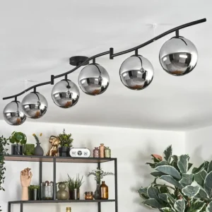 hofstein Gastor Plafonnier, Boule lumineuse Chrome, Fumé, 6 lumières* Lampes Modernes