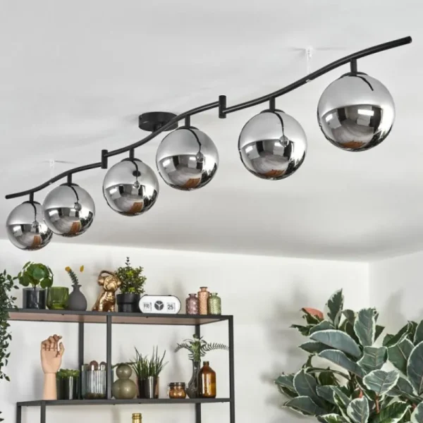 hofstein Gastor Plafonnier, Boule lumineuse Chrome, Fumé, 6 lumières* Lampes Modernes