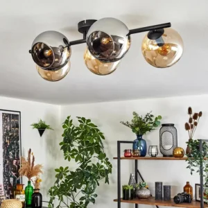hofstein Gastor Plafonnier, Boule lumineuse Ambre, Chrome, Fumé, 5 lumières* Lampes Modernes