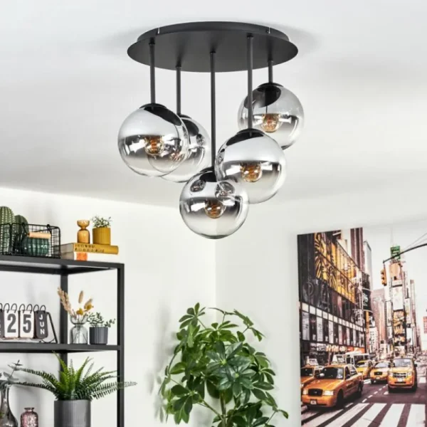 hofstein Gastor Plafonnier, Boule lumineuse 45 cm Chrome, Clair, Fumé, 5 lumières* Lampes Modernes