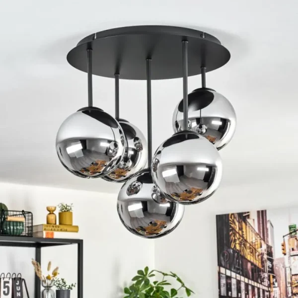 hofstein Gastor Plafonnier, Boule lumineuse 45 cm Chrome, Fumé, 5 lumières* Lampes Modernes