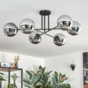 hofstein Gastor Plafonnier, Boule lumineuse 15 cm Chrome, Fumé, 6 lumières* Lampes Modernes