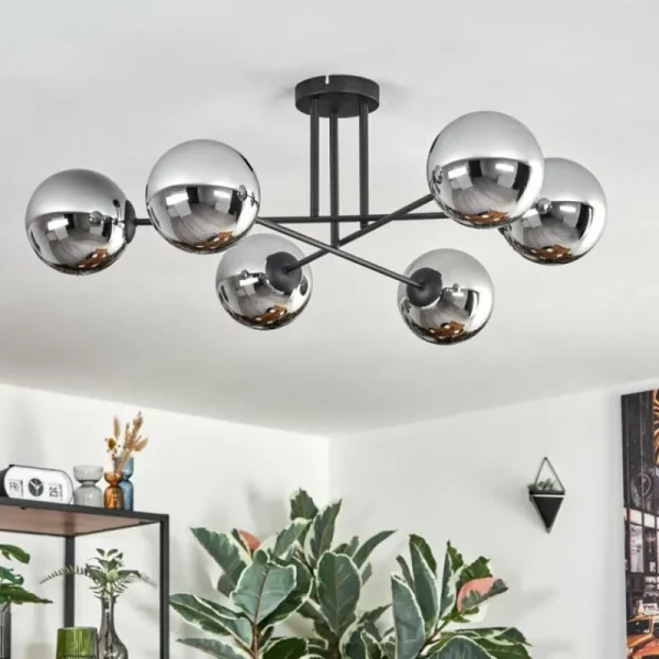 hofstein Gastor Plafonnier, Boule lumineuse 15 cm Chrome, Fumé, 6 lumières* Lampes Modernes