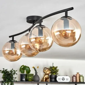 hofstein Gastor Plafonnier, Boule lumineuse Ambre, 4 lumières* Lampes En Verre