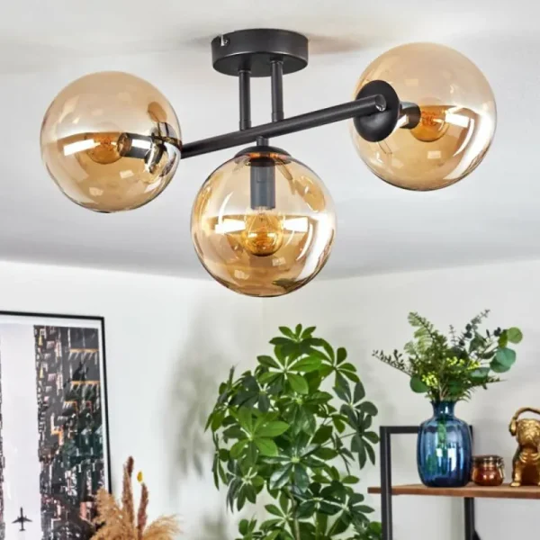 hofstein Gastor Plafonnier, Boule lumineuse Ambre, 3 lumières* Lampes En Verre