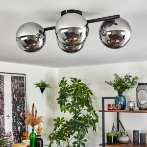 hofstein Gastor Plafonnier, Boule lumineuse Chrome, Fumé, 4 lumières* Lampes Modernes