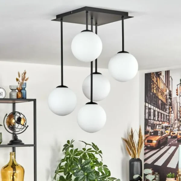 hofstein Gastor Plafonnier, Boule lumineuse Blanc, 5 lumières* Lampes En Verre