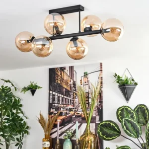 hofstein Gastor Plafonnier, Boule lumineuse Ambre, 6 lumières* Lampes En Verre