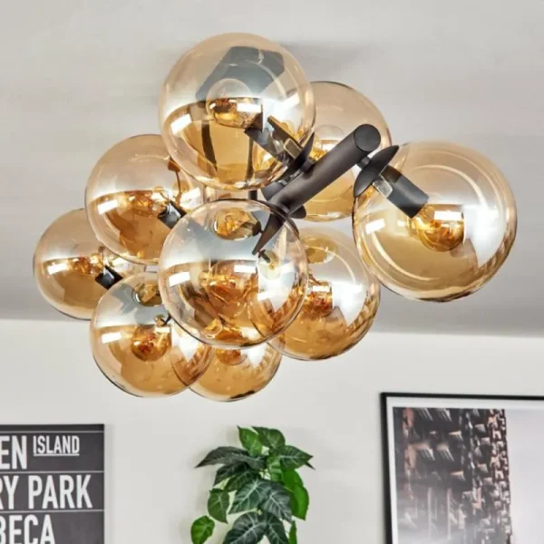 hofstein Gastor Plafonnier, Boule lumineuse Ambre, 10 lumières* Lampes En Verre