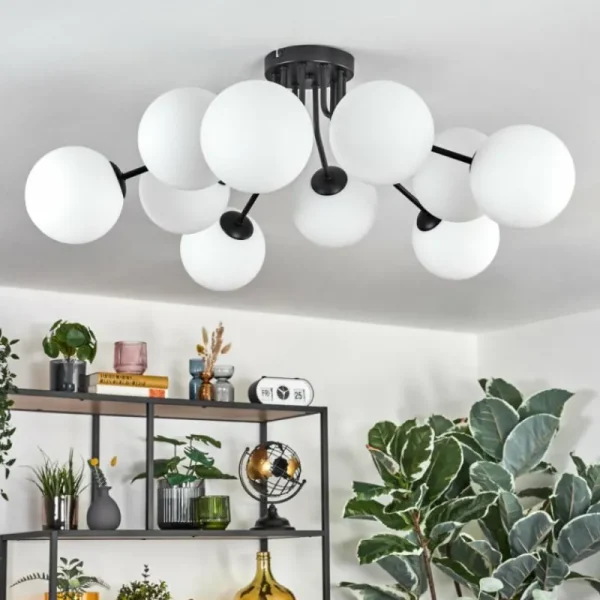 hofstein Gastor Plafonnier, Boule lumineuse 83 cm Blanc, 10 lumières* Lampes En Verre