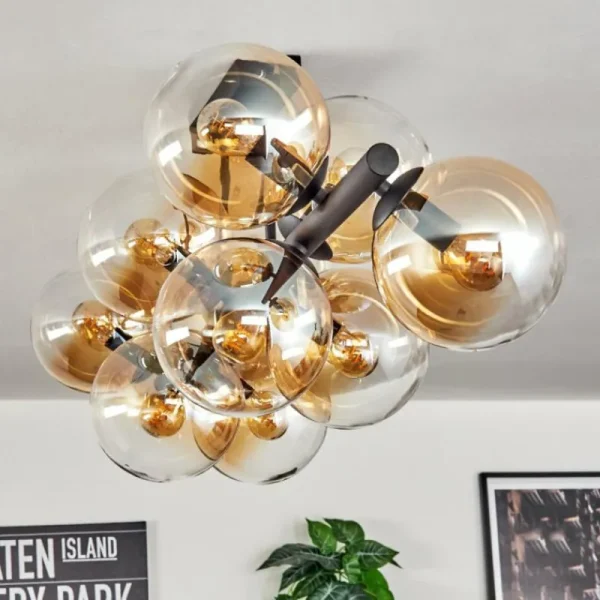 hofstein Gastor Plafonnier, Boule lumineuse Ambre, Clair, 10 lumières* Lampes En Verre
