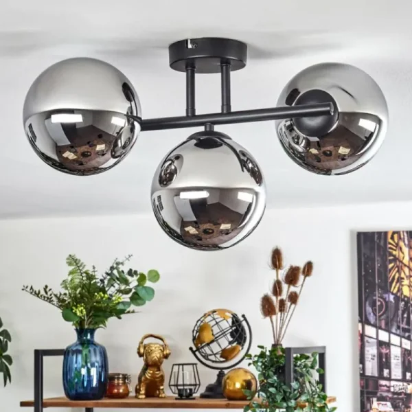 hofstein Gastor Plafonnier, Boule lumineuse Chrome, Fumé, 3 lumières* Lampes Modernes