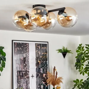 hofstein Gastor Plafonnier, Boule lumineuse Ambre, Clair, 5 lumières* Lampes En Verre