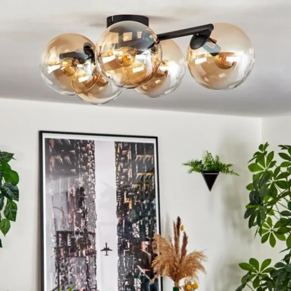 hofstein Gastor Plafonnier, Boule lumineuse Ambre, Clair, 5 lumières* Lampes En Verre