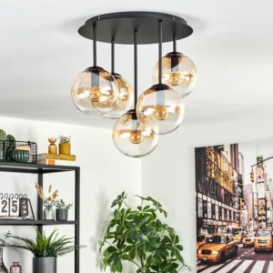 hofstein Gastor Plafonnier, Boule lumineuse 45 cm Ambre, Clair, 5 lumières* Lampes En Verre